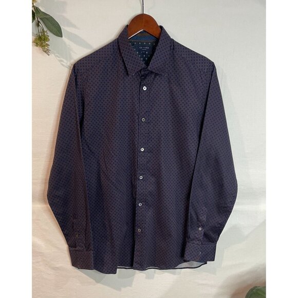 Ted Baker London Men's Size 4 Navy Button-Up Shirt Made In Portugal 100% Cotton - Picture 6 of 15